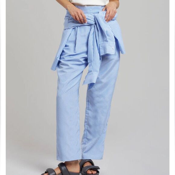 NWT The Frankie Shop Bea Stripe Suit Pants White Light Blue Small - Picture 2 of 13
